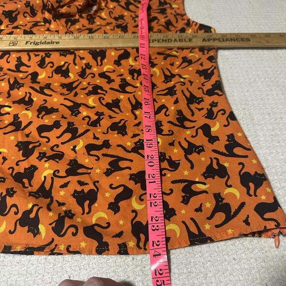 Retrolicious Orange Cat Print Tie Neck Sleeveless Top Sz Xl Halloween Kitty - Picture 11 of 11